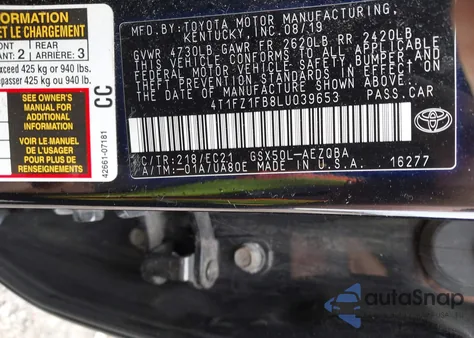 2020 Toyota Avalon Trd z USA, uszkodzony, nr VIN 4T1FZ1FB8LU039653